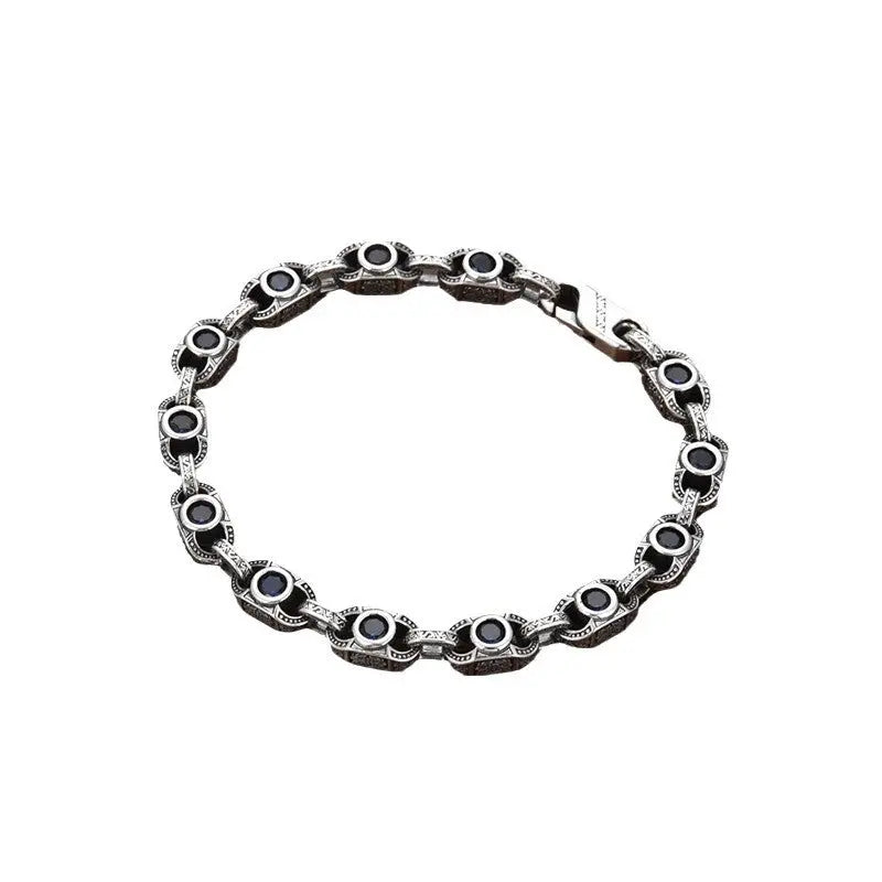 Tsinglong-Simple Black Design Bracelet with Inlaid Diamonds - Image #1