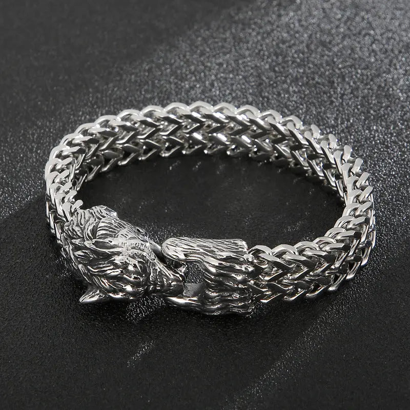 Tsinglong-Bold Wolf Head Double Strand Bracelet - Image #6