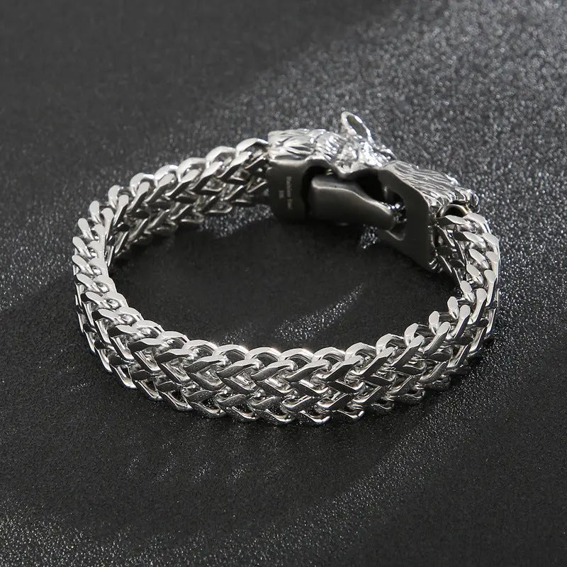 Tsinglong-Bold Wolf Head Double Strand Bracelet - Image #1