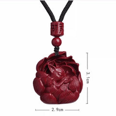 Natural Cinnabar Nine-Tailed Fox Pendant