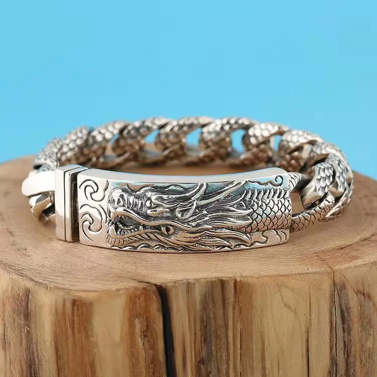 Tsinglong-Fierce Hand-Carved Dragon Head Bracelet for Bold Style - Image #2