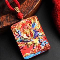 Natural Cinnabar Hand-Painted Phoenix Pendant