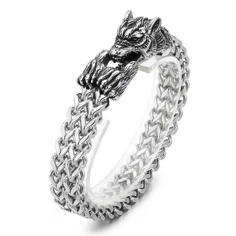 Tsinglong-Bold Wolf Head Double Strand Bracelet - Image #7