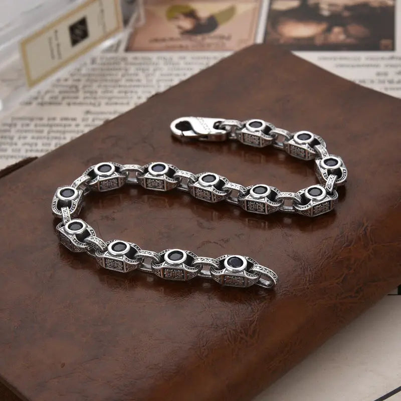 Tsinglong-Simple Black Design Bracelet with Inlaid Diamonds - Image #3