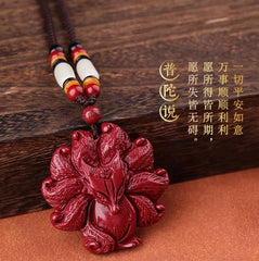 Natural Cinnabar Nine-Tailed Fox Amulet Pendant