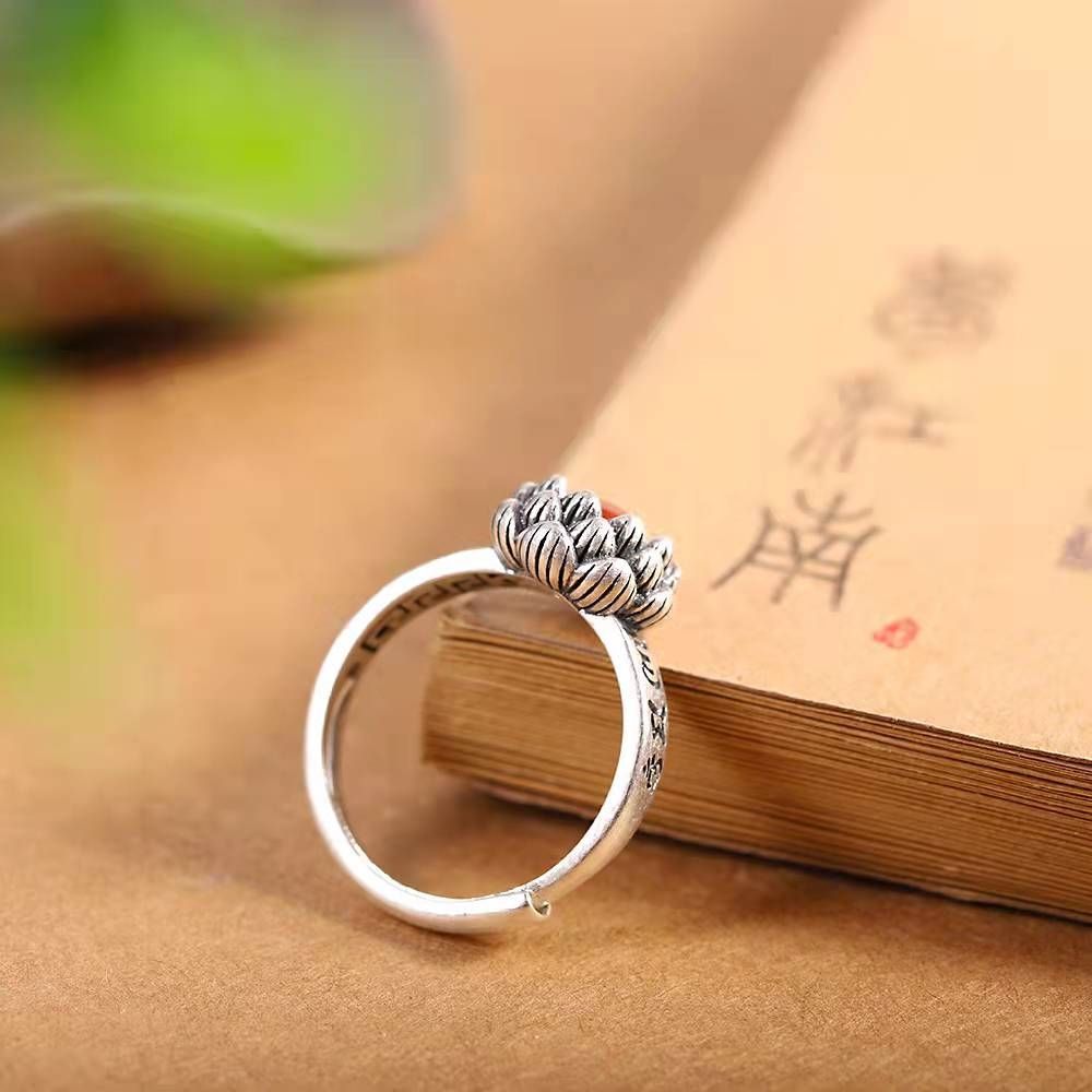 Tsinglong-Eight-Petal Lotus Six-Character Mantra Ring