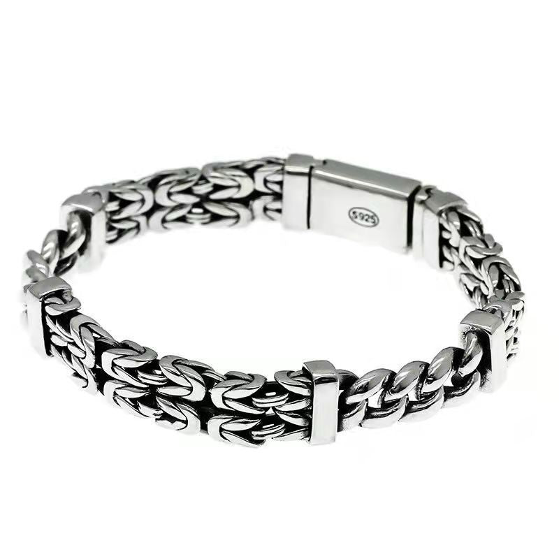 Tsinglong-Double Row Dragon Bone and Peace Pattern Bracelet