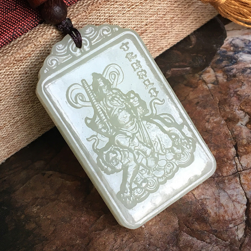 Serenity Amulet-Hetian Jade Five Paths of Wealth General Wealth God Pendant