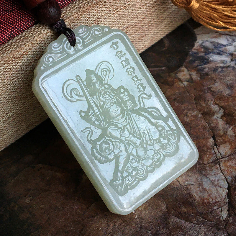 Serenity Amulet-Hetian Jade Five Paths of Wealth General Wealth God Pendant