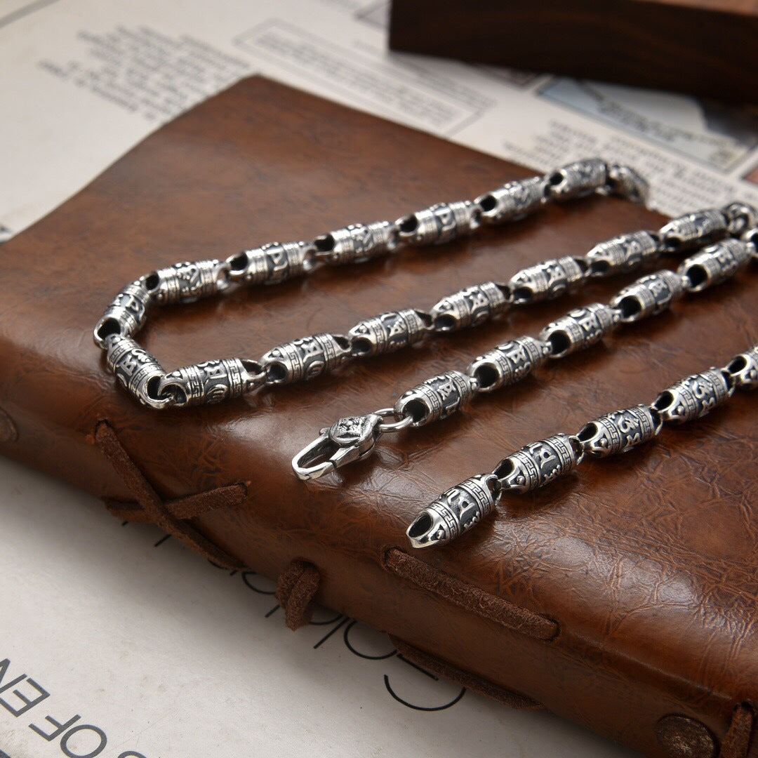 Tsinglong-Classic Six-Word Mantra Cylinder Bead Necklace