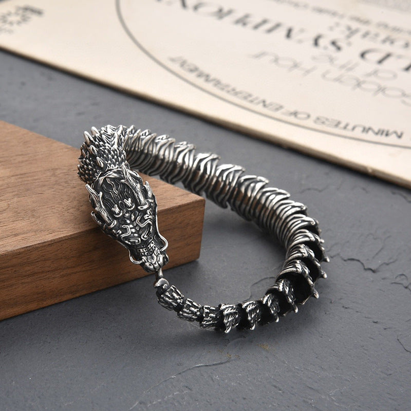 Tsinglong-Antiqued Dragon Head and Dragon Bone 3D Bracelet