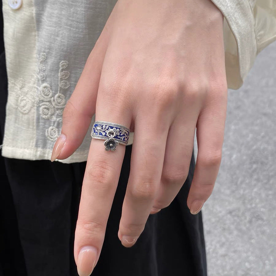 Tsinglong-Vintage Enamel Peach BlossomsRing