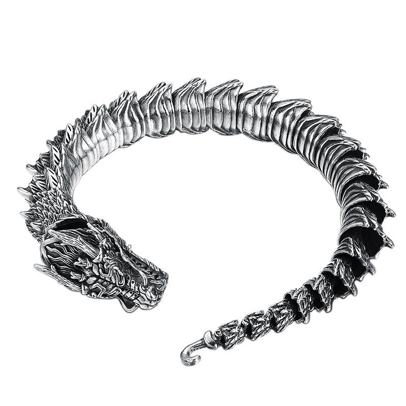 Tsinglong-Antiqued Dragon Head and Dragon Bone 3D Bracelet