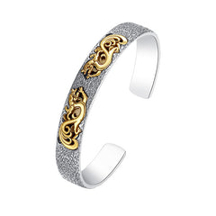 Tsinglong-Solid Retro Bangle with Grass Dragon Pattern