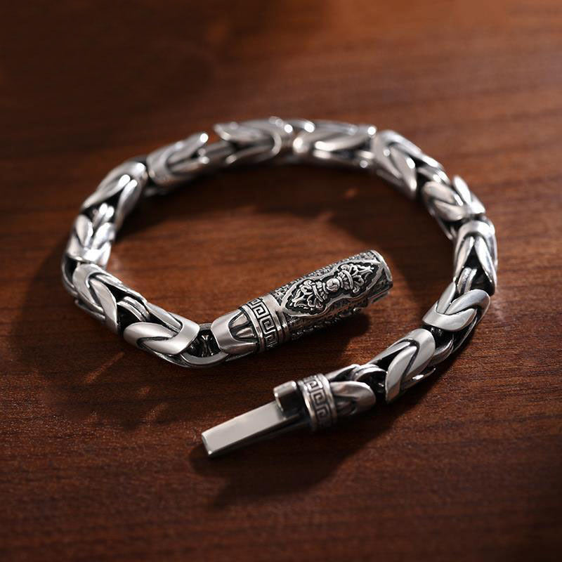 Tsinglong-Silver-Plated Woven Bracelet with Peaceful Vajra