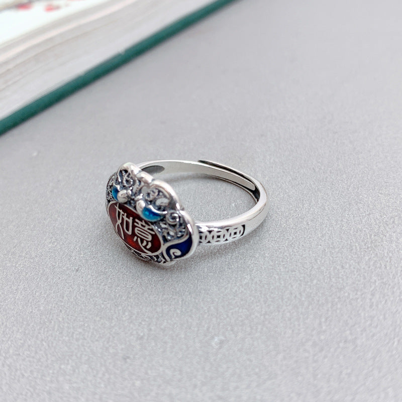 Tsinglong-Colorful Enamel Red Ruyi Lock Ring