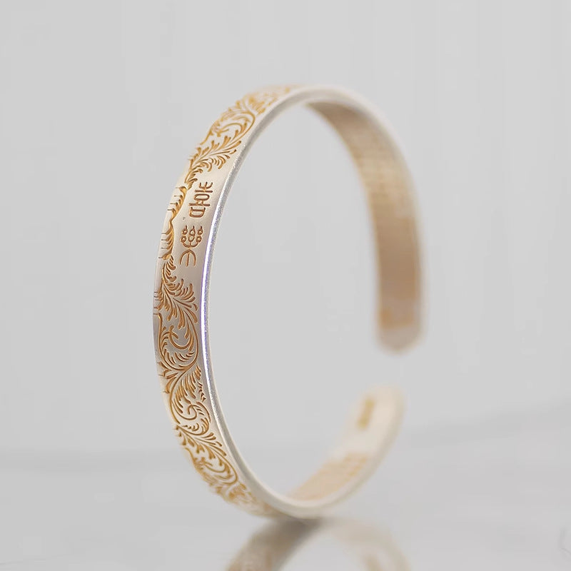 Tsinglong-Solid Open-Ended Bangle with Heart Sutra Engraved on Inner Wall