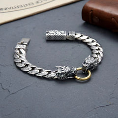 Tsinglong-Vintage Double Dragon Head Six-Word Mantra Bracelet