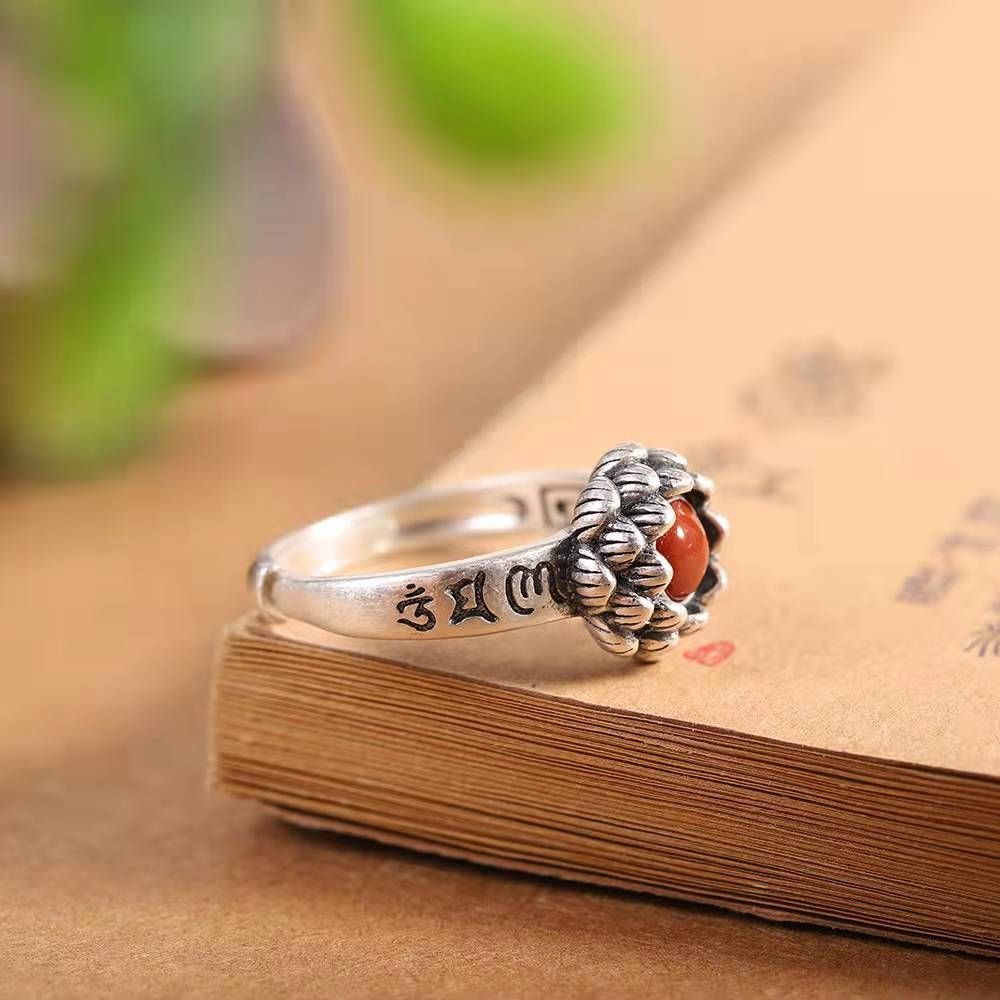 Tsinglong-Eight-Petal Lotus Six-Character Mantra Ring