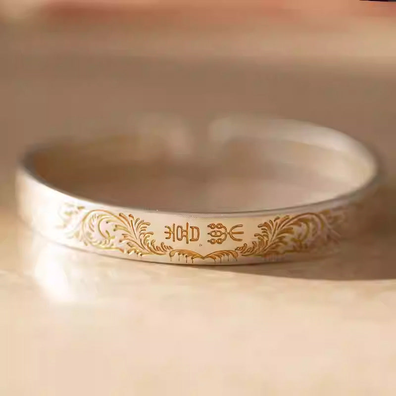 Tsinglong-Solid Open-Ended Bangle with Heart Sutra Engraved on Inner Wall