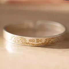 Tsinglong-Solid Open-Ended Bangle with Heart Sutra Engraved on Inner Wall