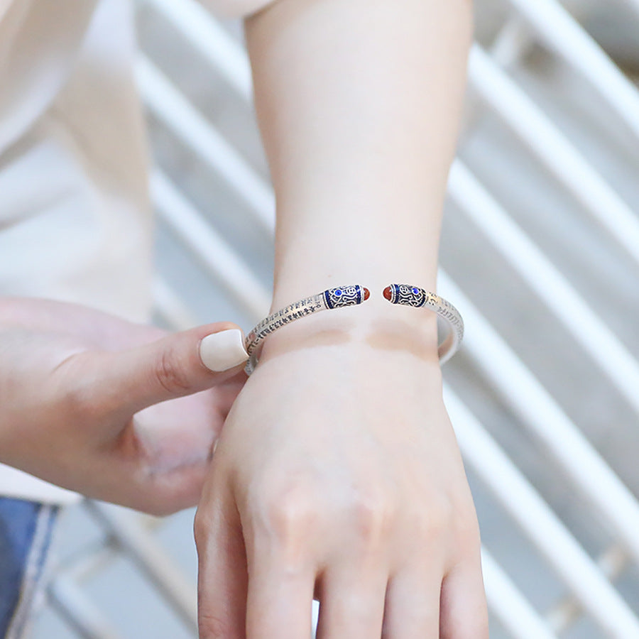 Tsinglong-Navy Blue Heart Sutra Bangle