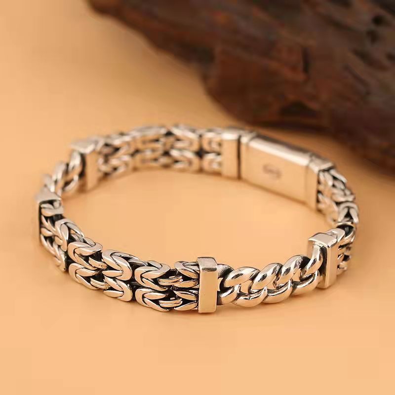 Tsinglong-Double Row Dragon Bone and Peace Pattern Bracelet