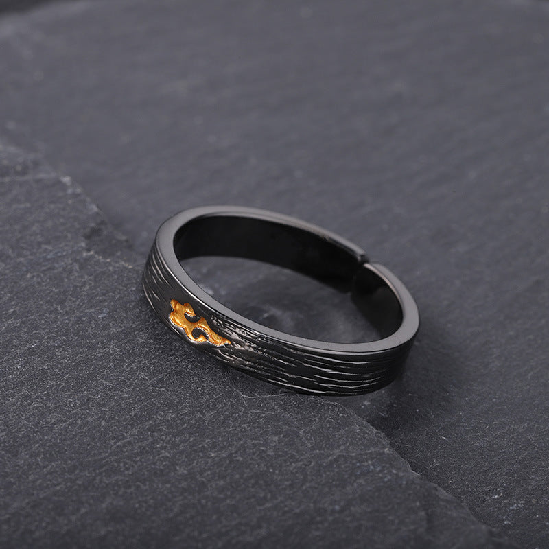 Tsinglong-Black Gold Cloud Pattern Ring