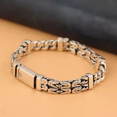 Tsinglong-Double Row Dragon Bone and Peace Pattern Bracelet