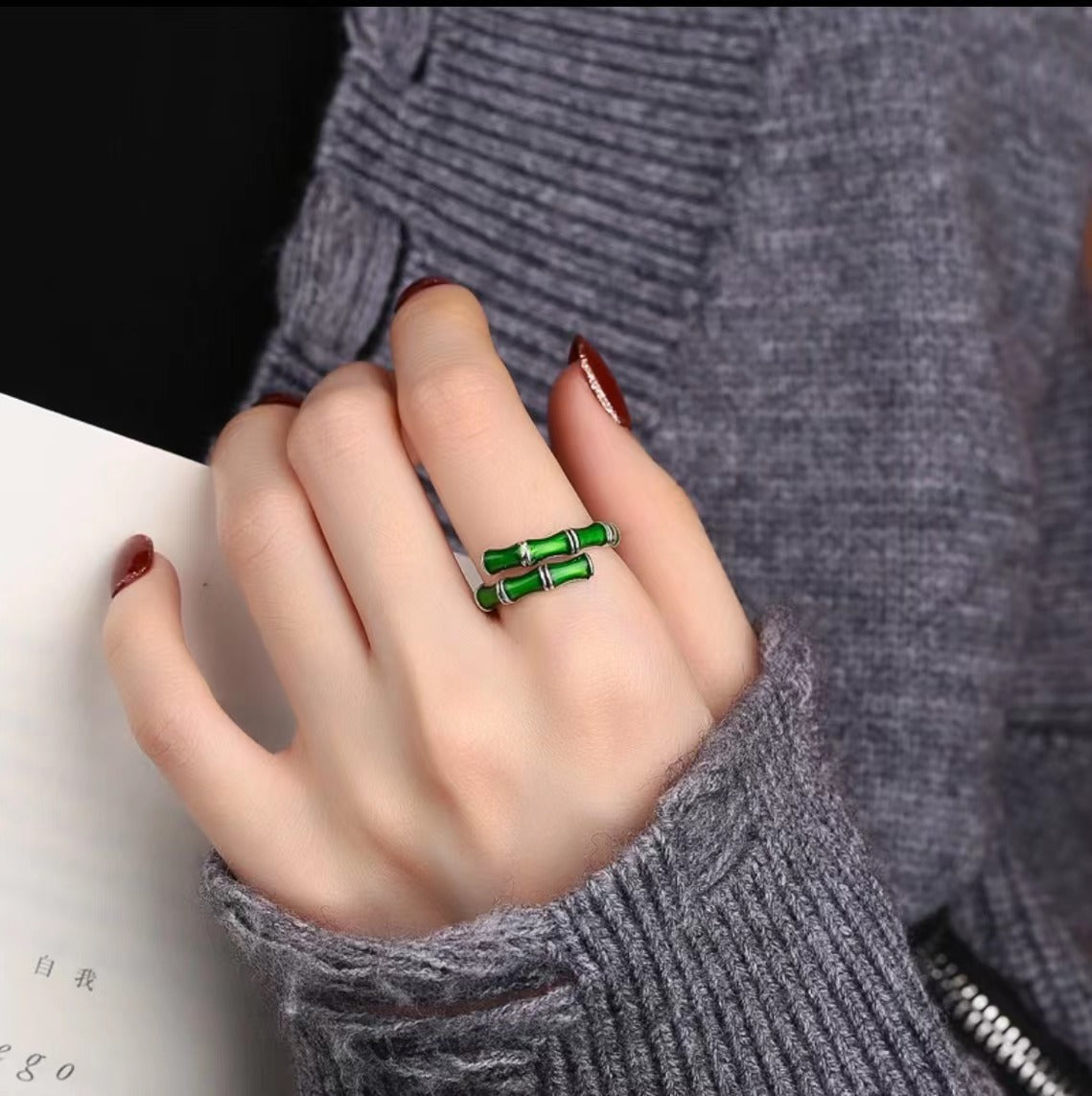 Tsinglong-Green Bamboo Joint Ring