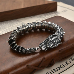 Tsinglong-Antiqued Dragon Head and Dragon Bone 3D Bracelet