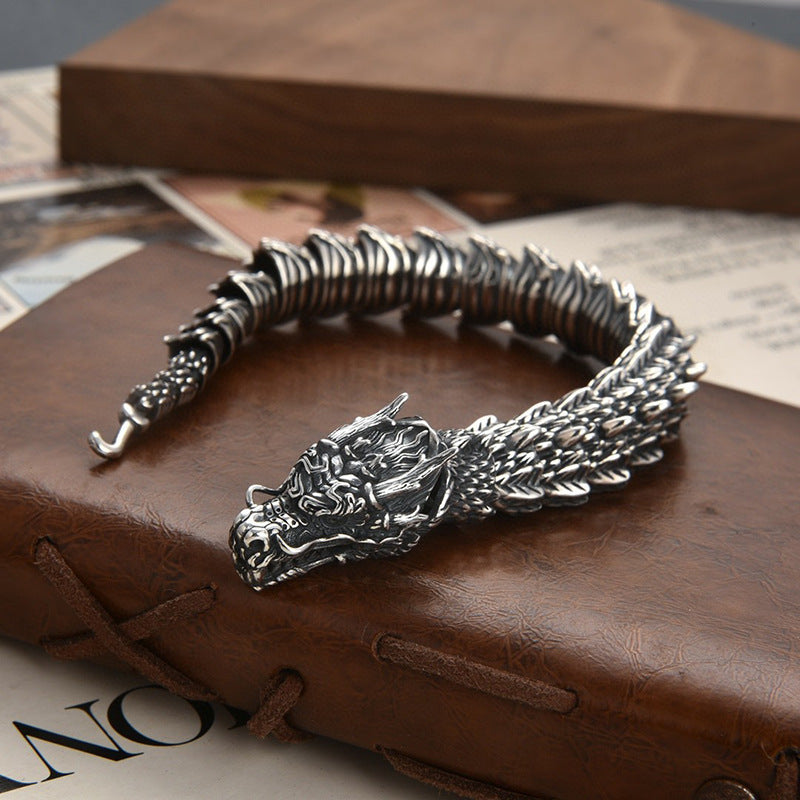 Tsinglong-Antiqued Dragon Head and Dragon Bone 3D Bracelet