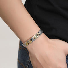 Tsinglong-Solid Retro Bangle with Grass Dragon Pattern