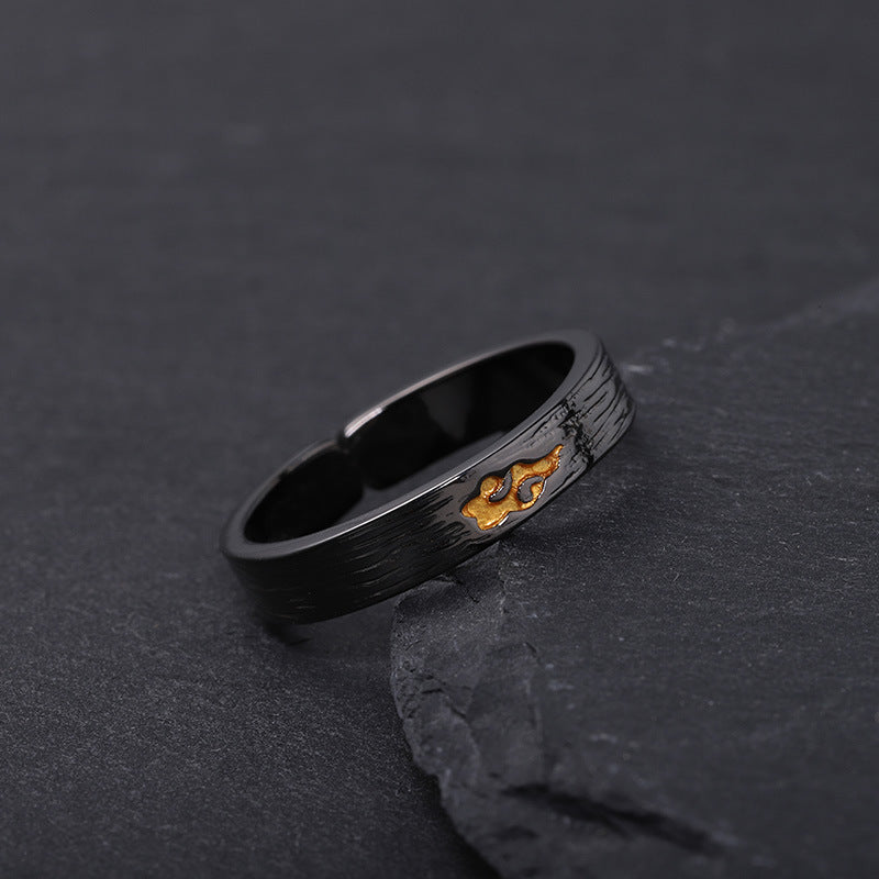 Tsinglong-Black Gold Cloud Pattern Ring