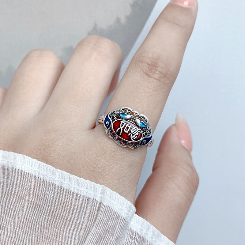 Tsinglong-Colorful Enamel Red Ruyi Lock Ring