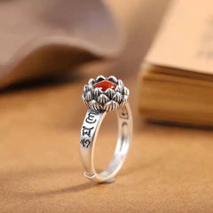 Tsinglong-Eight-Petal Lotus Six-Character Mantra Ring