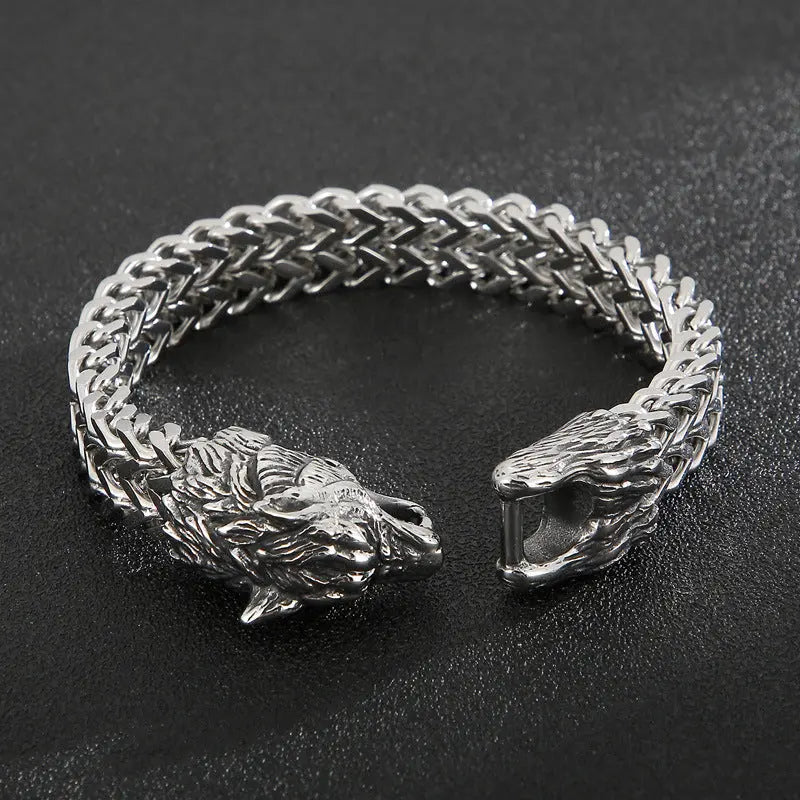 Tsinglong-Bold Wolf Head Double Strand Bracelet - Image #8